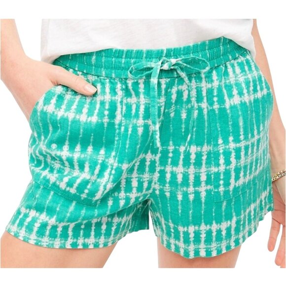 J.Crew Women Size XXS Green Tie-Dye Linen Blend Elastic Waist Short Shorts - Picture 1 of 13